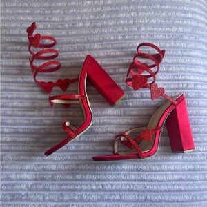 Red Rhinestone Heart Wrap Heels ♥️– Valentine / Dollcore / Statement Heels